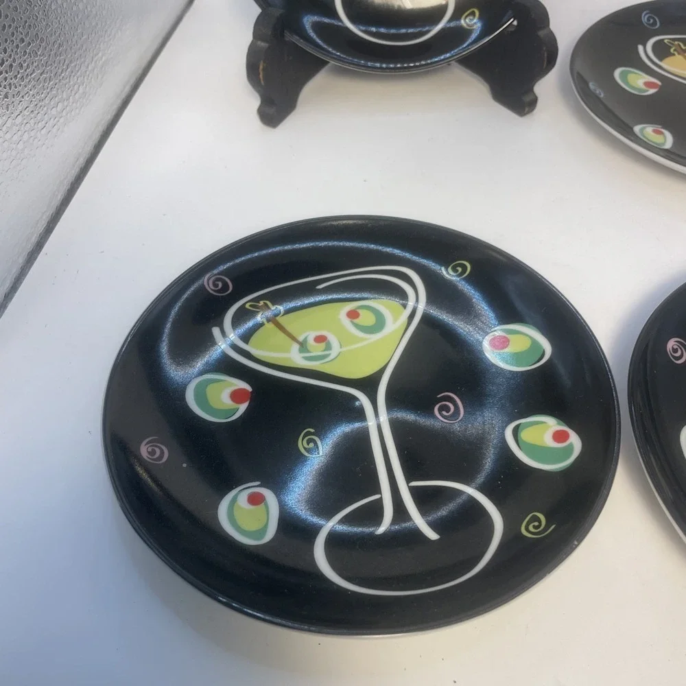 BLACK‎ Martini Canape 4pc Dessert Plate Set  4 INCH